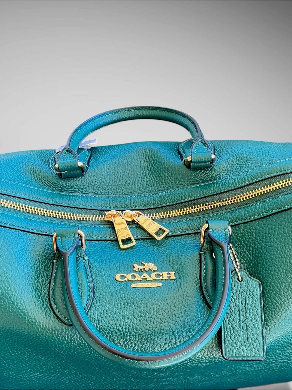 Coach Rowan Large Satchel Emerald Green Pebble Leather Gold Hardware NWT - Picture 7 of 12